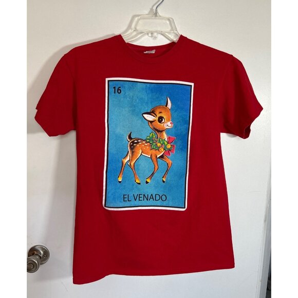 Women El Venado Red Tee with Loteria Card Design Size M - Picture 1 of 3